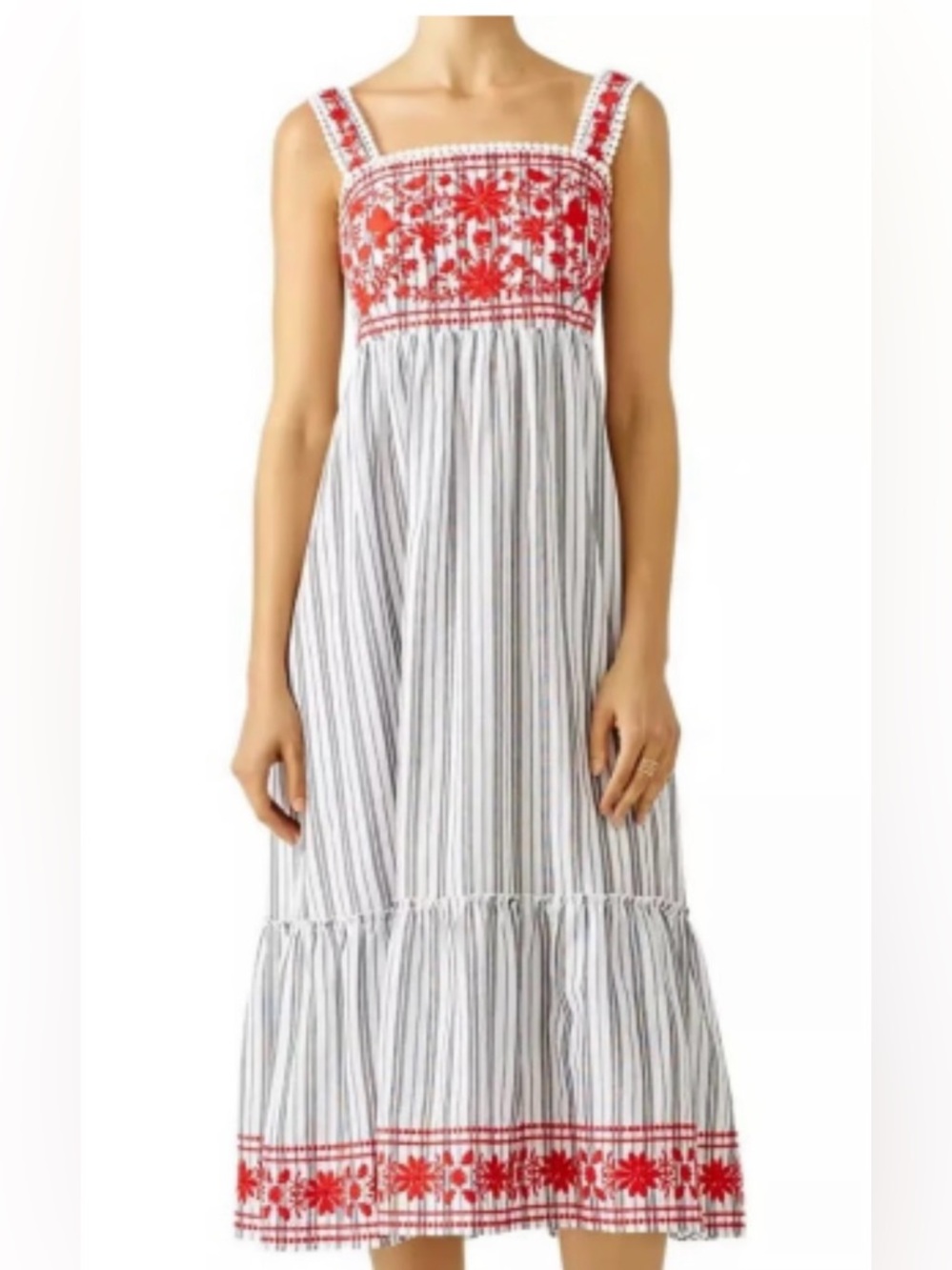 Kate Spade
Broome Street Stripe Embroidered Midi Dress Grey size XL